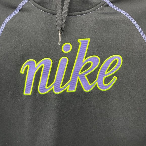 Nike All Time Script Logo Pullover Hooded Sweatshirt Black Purple - Picture 3 of 10